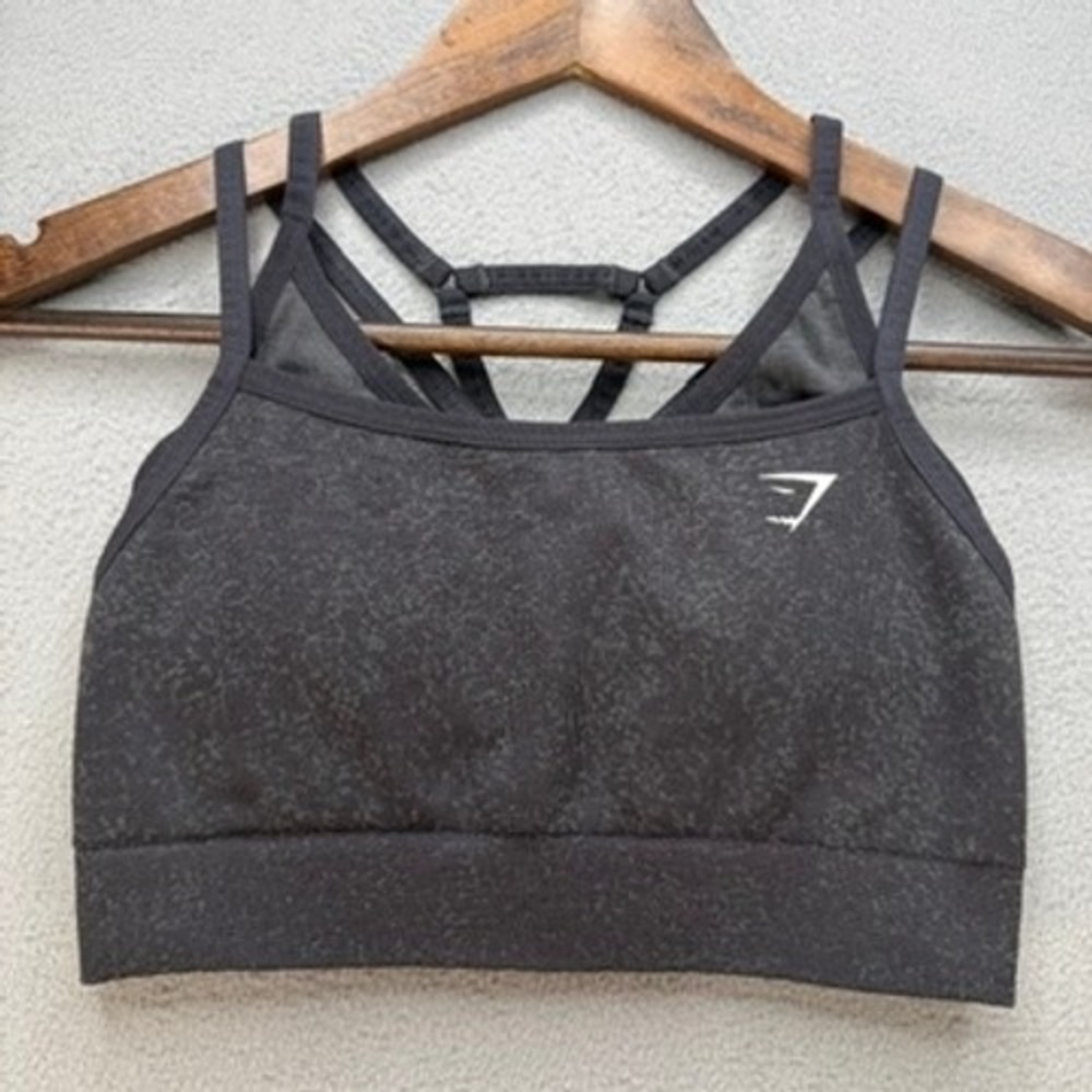 Gymshark B2A1D Strappy Sports Bra Compression Small Black Marl Marl Pattern